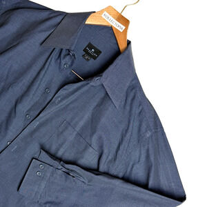 REACTION Kenneth Cole Slim Fit Navy Blue Chambray Button Up Dress Shirt 17 34/35